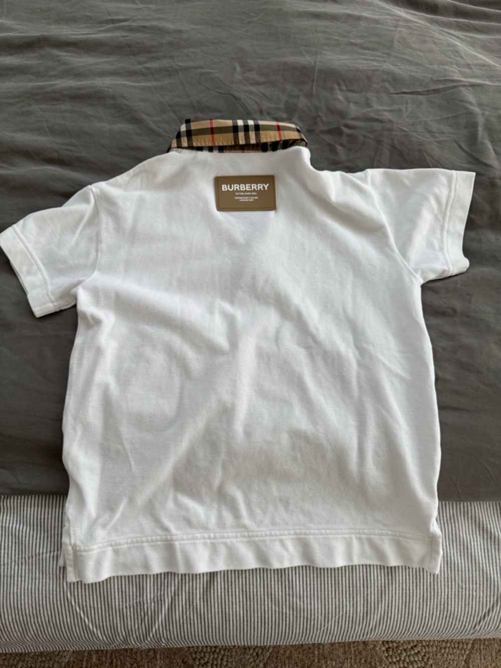 Burberry White Polo with Signature Nova Check Collar and Placket - Picture 2 of 2